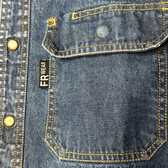 Black Stallion FR Denim Work Shirt Medium Snap Front Utility - Picture 3 of 16